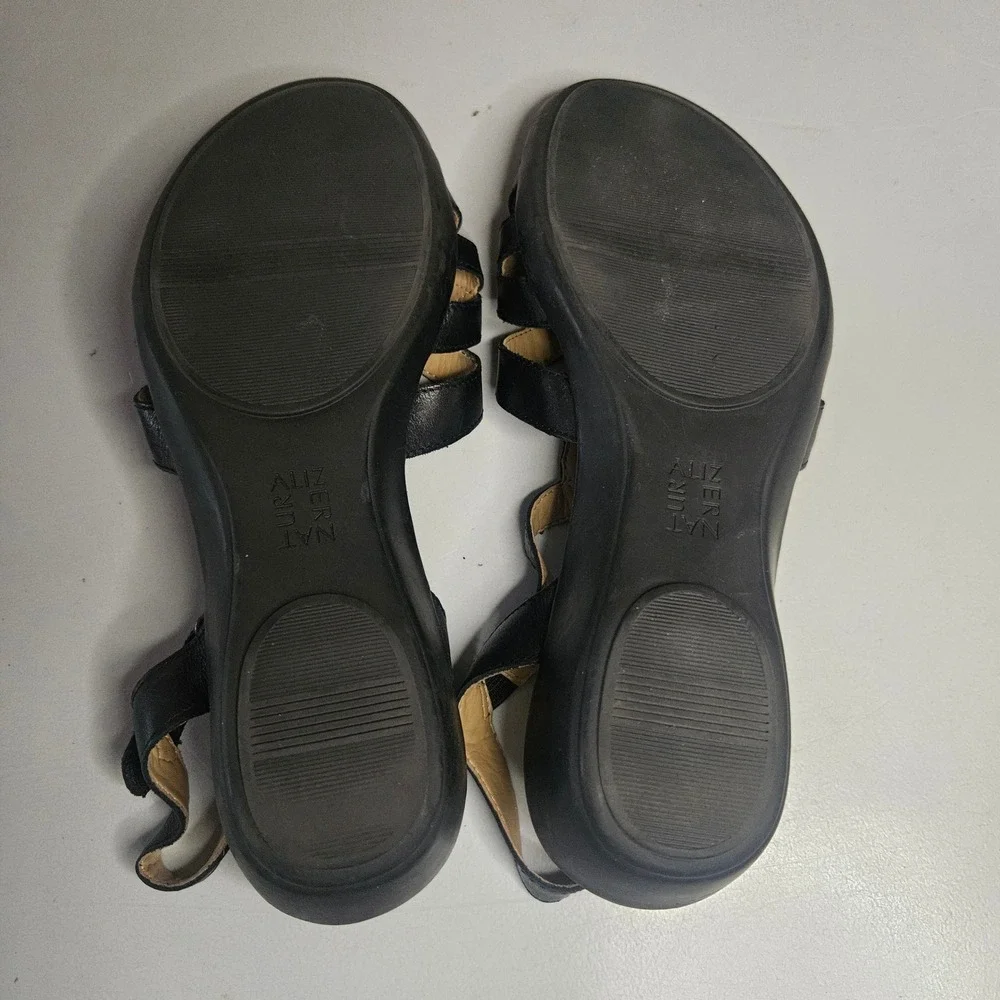 Naturalizer Womens Black Leather Strappy Wedge Sandals Low Heel Comfort 8.5 - Picture 6 of 9